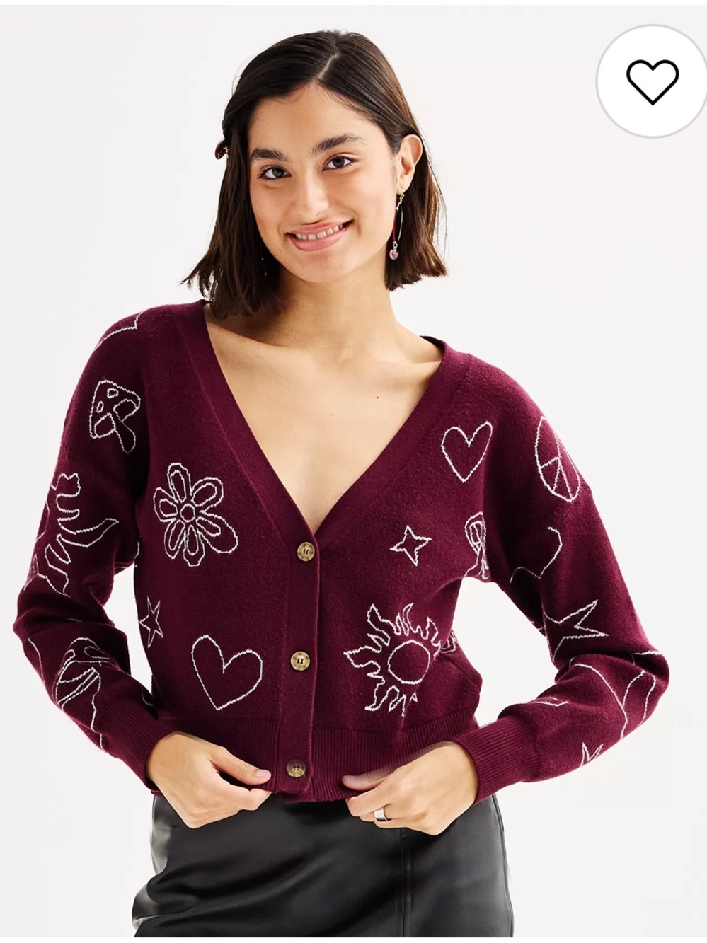 SO Women’s NWT Burgundy Cropped Cardigan Sweater Medium Doodle